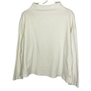 Women's Large Eileen Fisher Waffle Organic Cotton Mock Neck Funnel Top